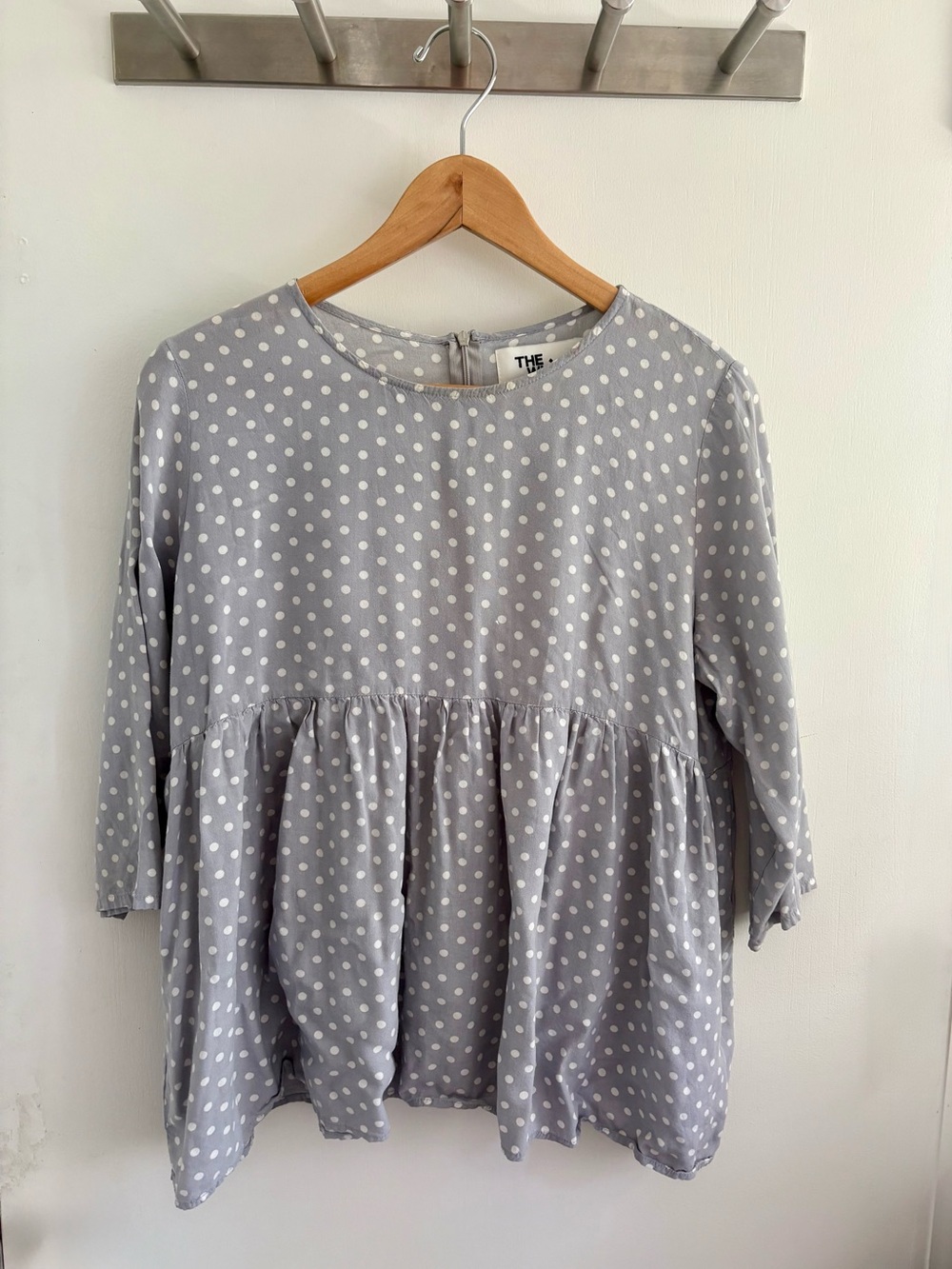 The White Pepper Company Grey and White Polka Dot Peplum Tunic